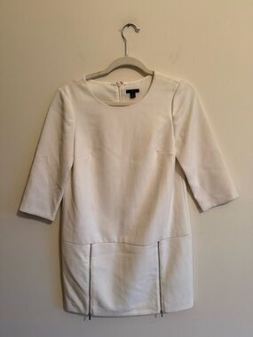 Ann Taylor Cream Mini Shift Dress with Front Zips